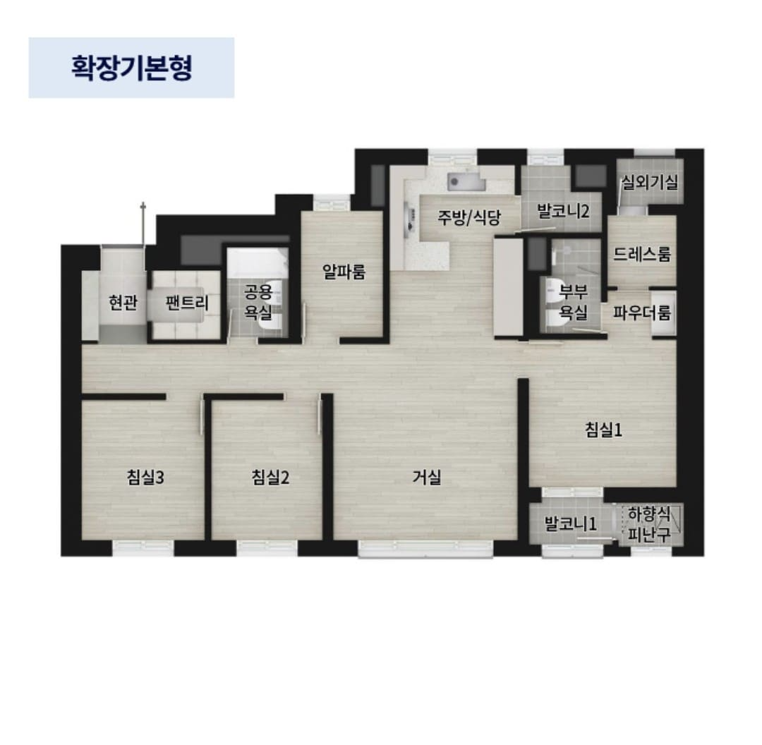 알파룸 및 드레스룸 특화 설계가 적용된 더샵 오산역 아크시티 내부 유닛